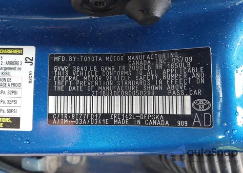 2009 Toyota Corolla S из США, поврежденный, VIN 2T1BU40E09C050299